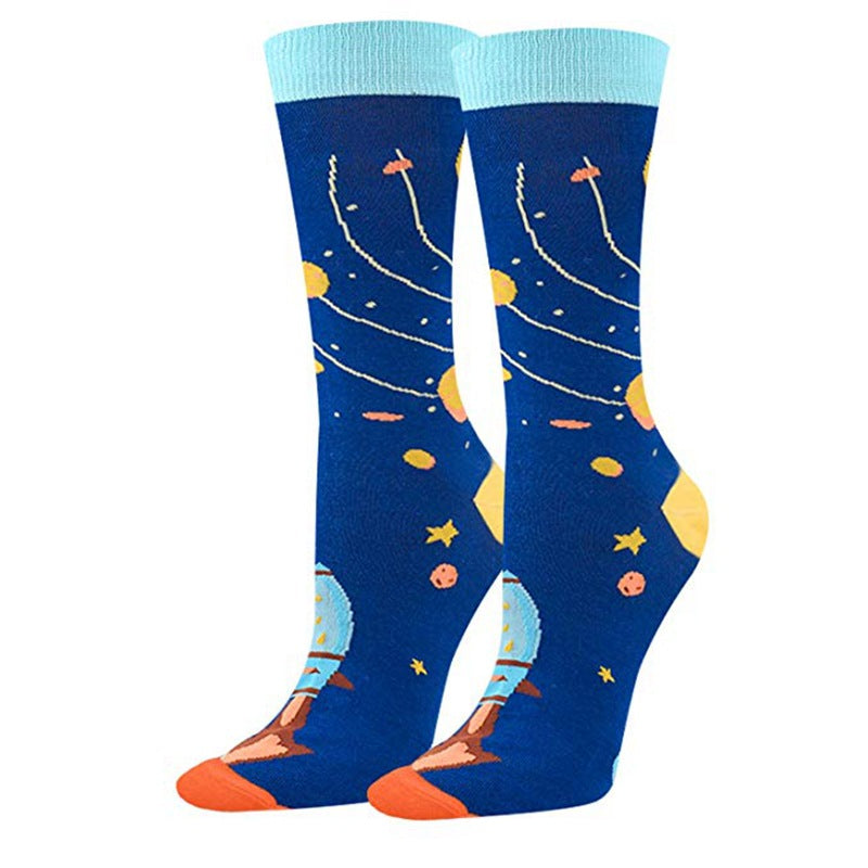 Math Print Men's Socks Space Leisure In Tube Socks Autumn And Winter New Style Cotton Socks Trendy Socks